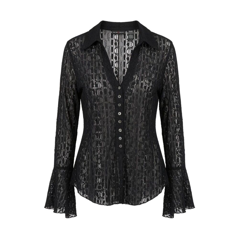 NY&Co Sz L Black Lace Whimsigoth Dark Romantic Victorian Vintage Top